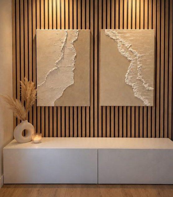 Handmade textured art in a calm interior